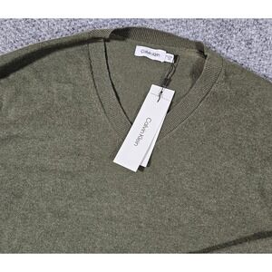 Calvin Klein Merino Wool V-Neck Sweater Soft Knit Pullover Jolly Green 2XL‎